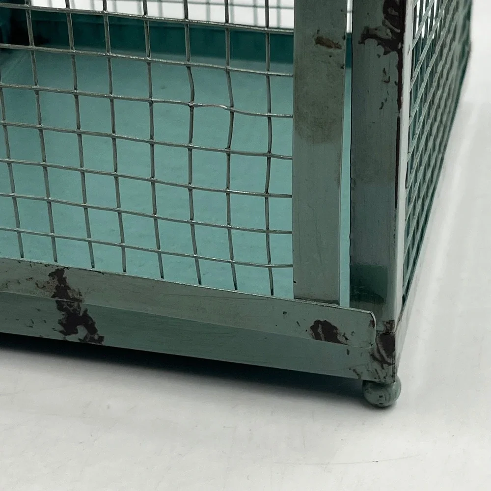 HomeGoods Decorative Lantern Teal Large Farmhouse Metal Mesh 12 x 7.5 x 7.5 Inch